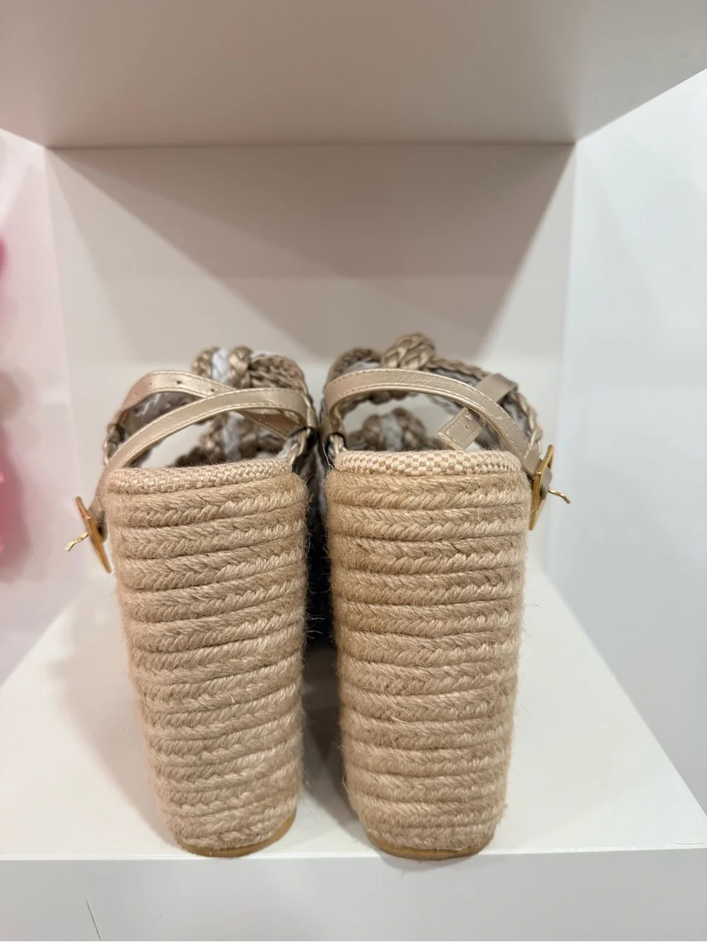 Woven Braided Platform Sandals - White & Beige